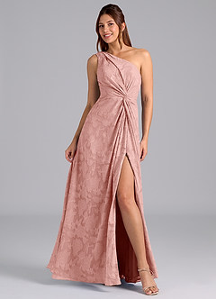 Azazie Brooke Bridesmaid Dresses Rosette A-Line One Shoulder Floral Burnout Dress image1