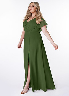 Azazie Rylee Bridesmaid Dresses Olive A-Line Pleated Chiffon Dress image8