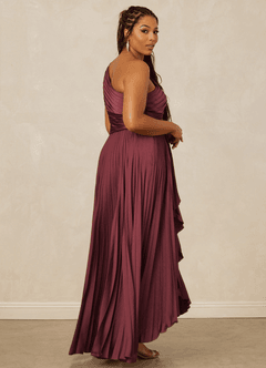 Christian Siriano Bridal for Azazie 1008 Bridesmaid Dresses Merlot A-Line One Shoulder Stretch Satin Dress image13