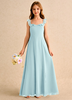 Azazie Chip Girls Formal Flower Girl Dresses Sea Glass A-Line Sleeveless Chiffon Dress image3