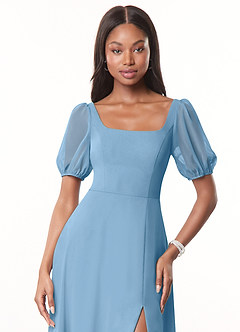 Azazie Alani Abiti da Damigella Abito A-Line in Chiffon con Scollo Quadrato Blu Acciaio image5