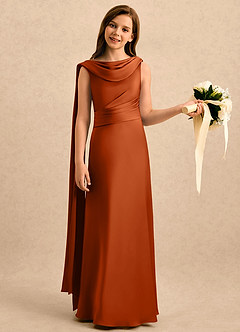 Azazie Sanah Girls Formal Flower Girl Klänningar Klänning A-Line i Stretch Satin Plisserad image3