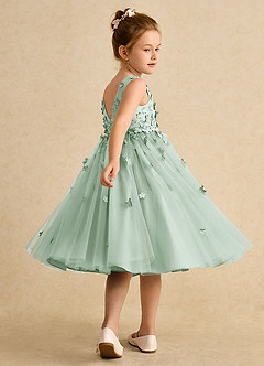 Azazie Lana Flower Girl Dresses Agave A-Line Sleeveless Matte Satin Dress image4