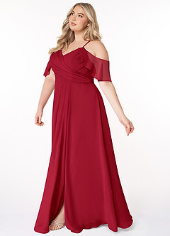 Azazie Dakota Brautjungfernkleider A-Linie V-Hals Gefaltet Chiffon Kleid Scharlachrot image17
