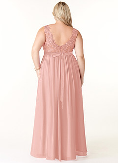 Azazie Elly Robes de demoiselle d'honneur Robe Trapèze en Mousseline de soie Encolure dégagée en dentelle Rosette image10