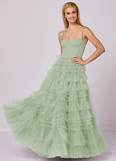 Barbie ♥ Azazie Abiti da Damigella Abito A-Line in Tulle Scollo a Cuore Verde Salvia image1