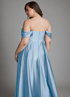 Azazie Loisa Brautjungfernkleider A-Linie Schulterfrei Stretch-Satin Kleid Puderblau image16