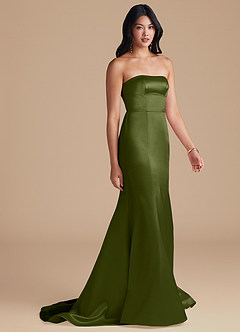Azazie Aura Brautjungfernkleider Wandelbar Meerjungfrau-Linie Convertible Metallischer Satin Kleid Olivgrün image5