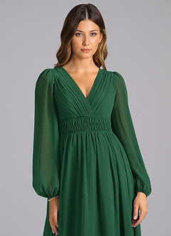 Azazie Palerma Bridesmaid Dresses Dark Green A-Line Long Sleeve Chiffon Dress image6