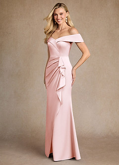 Azazie Laredo Moeder van de bruid jurken Zeemeermin Jurk van Stretch Satijn Off the Shoulder Blozend Roze image2