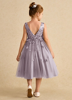 Azazie Lana Blumenmädchenkleider A-Linie ärmellos Matte Satin Kleid Dämmerung image2