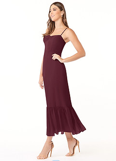 Azazie Justina Jurken voor bruidsmeisjes Jurk van Chiffon met A-Lijn Sweetheart Halslijn Cabernet image3