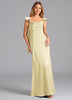 Azazie Adi Bridesmaid Dresses Lemon Sorbet A-Line Pleated Stretch Satin Dress image1