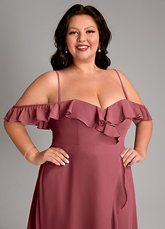 Azazie Lyra Vestidos de damas de honor Vestido de Merlot de Gasa de Corte en A Convertible image17