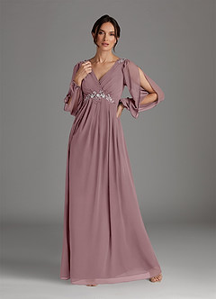 Azazie Gypsy Abiti per la Madre della Sposa Abito A-Line in Chiffon con Scollo a V e Paillettes Rosa Polverosa image1