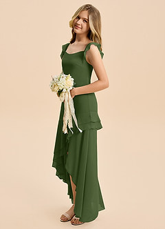Azazie Junie Junior Olive Mermaid Ruched Chiffon Dress image4