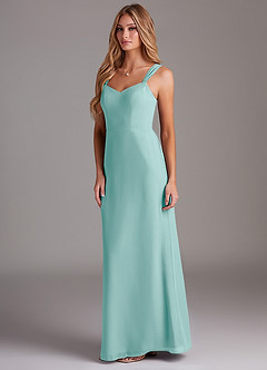 Azazie Denice Bridesmaid Dresses Aqua Sheath Pleated Chiffon Dress image4