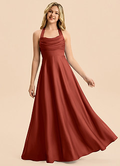 Azazie Kady Junior A-Linie Herzausschnitt Stretch-Satin Kleid Terrakotta image1