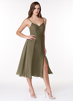 Azazie Clarissa Brautjungfernkleider A-Linie V-Hals Chiffon Kleid Weidengrün image3