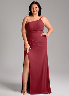 Azazie Eren Bridesmaid Dresses Pomegranate Sheath One Shoulder Chiffon Dress image8