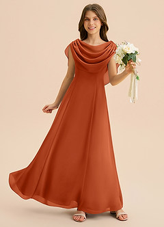 Azazie Lambie Junior Burnt Orange A-Line Pleated Chiffon Dress image3