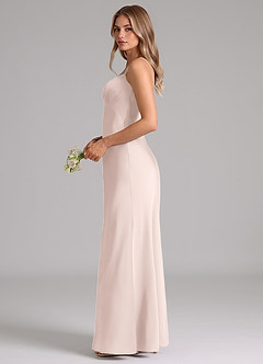 Azazie Suttona Bridesmaid Dresses Blushing Pink A-Line Pleated Stretch Satin Dress image5