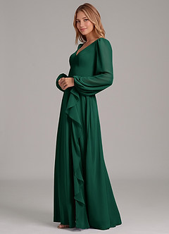 Azazie Simone Robes de demoiselle d'honneur Robe Trapèze en Mousseline de soie Manche longue émeraude image6