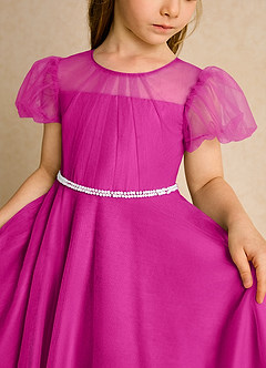 Azazie Duckie Abiti da Ragazza di Fiori Abito Principessa in Tulle Plissettato Fucsia image6