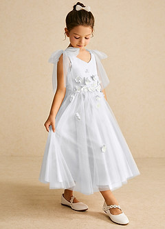 Azazie Minia Flower Girl Dresses White A-Line Bow Matte Satin Dress image3