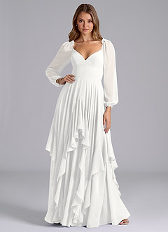 Azazie Karan Bridesmaid Dresses White A-Line Long Sleeve Chiffon Dress image3