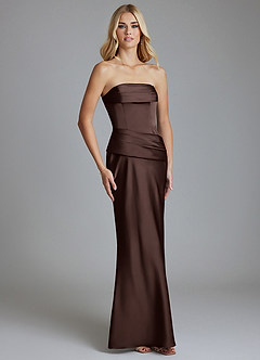 Azazie Lenya Final Sale Dusty Rose Sheath Pleated Stretch Satin Dress image5