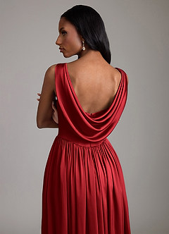 Azazie Novi Bridesmaid Dresses Scarlet A-Line with Pockets Stretch Satin Dress image4
