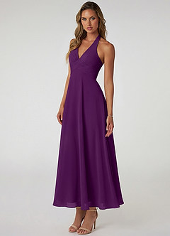 Azazie Tessie Bridesmaid Dresses Grape A-Line Pleated Chiffon Dress image3