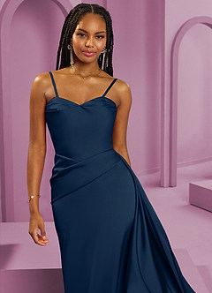 Barbie ♥ Azazie Jurken voor bruidsmeisjes Converteerbaar Jurk van Stretch Satijn met Kolom Strapless Donkere Marine image4