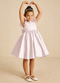 Azazie Tootsie vestidos de niña de las flores Vestido Rosa Rubor de Satin Mate de Corte en A con Lazo image1