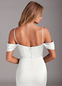 Azazie Saige Bridesmaid Dresses White Sheath Off the Shoulder Stretch Satin Dress image8