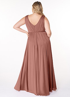 Azazie Tanicia Brautjungfernkleider A-Linie V-Hals Gefaltet Gittergewebe Kleid Zedernrose image6