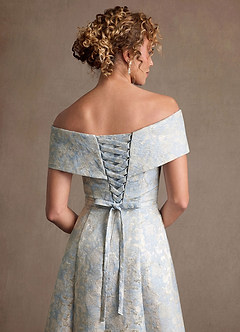 Azazie Harriett Brudens mor kjoler A-Line Off the shoulder Blomster Jacquard Gulv-længde Kjole image8