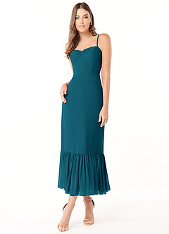 Azazie Justina Brautjungfernkleider A-Linie Herzausschnitt Chiffon Kleid Tintenblau image1