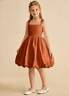 Azazie Nirvana Robe Demoiselle D'honneur Fillette Robe Princesse en Mat Satiné Rayé Orange Brûlée image5