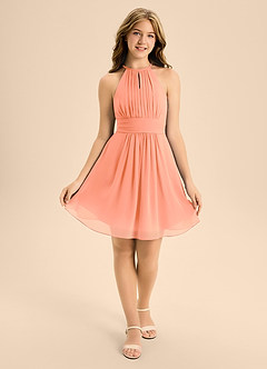 Azazie Bonnie Junior A-Linie Plissee Chiffon Kleid Sonnenuntergang image1