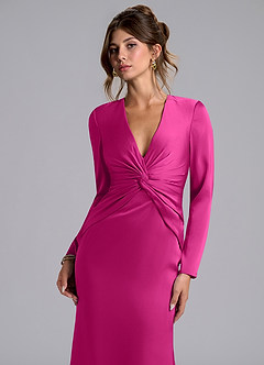 Azazie Valerie Vestidos de damas de honor Vestido de Fucsia de Satén Elástico de Corte Sirena con Manga larga image6