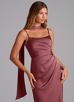 Azazie Calandra Bridesmaid Dresses Desert Rose A-Line Pleated Stretch Satin Dress image7