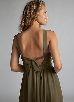 Azazie Aziza Bridesmaid Dresses Willow Green A-Line V-Neck Pleated Chiffon Dress image6