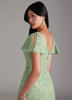 Azazie Soren Bridesmaid Dresses Dusty Sage A-Line Pleated Floral Burnout Dress image5
