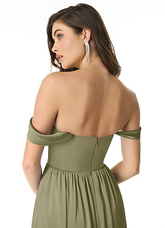 Azazie Morana Jurken voor bruidsmeisjes Converteerbaar Jurk van Stretch Satijn met A-Lijn Off the Shoulder Pistache image7