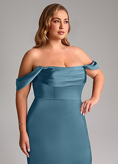 Azazie Saige Bridesmaid Dresses Bermuda Sheath Off the Shoulder Stretch Satin Dress image14