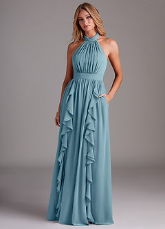 Azazie Avary Abiti da Damigella Abito A-Line in Chiffon Plissettato Blu Lunatico image4