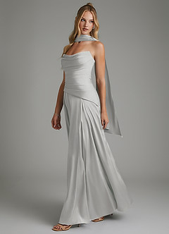Azazie Gabriela Bridesmaid Dresses Silver A-Line Corset Stretch Satin Dress image6