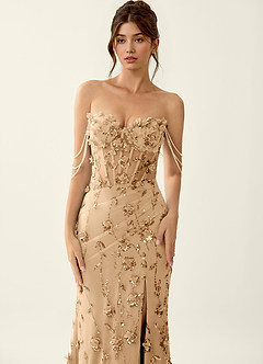 Cosette Champagne 3D Flowers Corset Lace Up Back Beading Mermaid Prom Dress image3